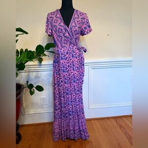 NWT Zesica Bohemian Floral Printed Wrap V Neck Dress‎ Sz S